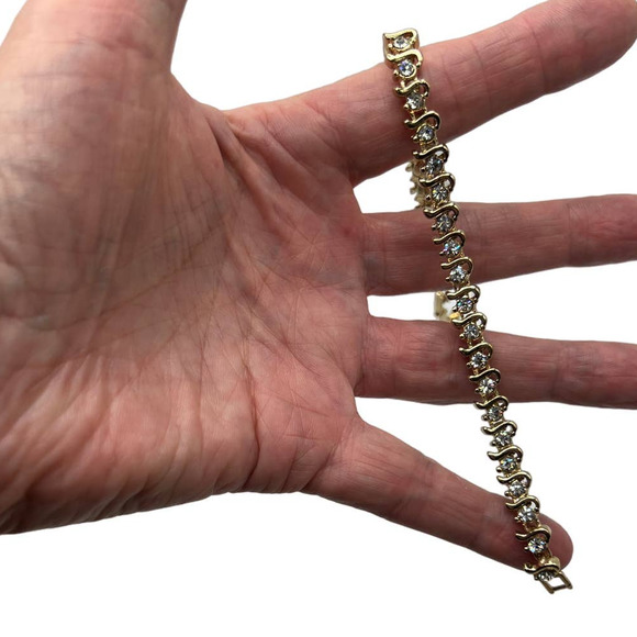 Classic Faux-Diamond-Look Gold-Tone Metal Bracelet - Picture 7 of 8